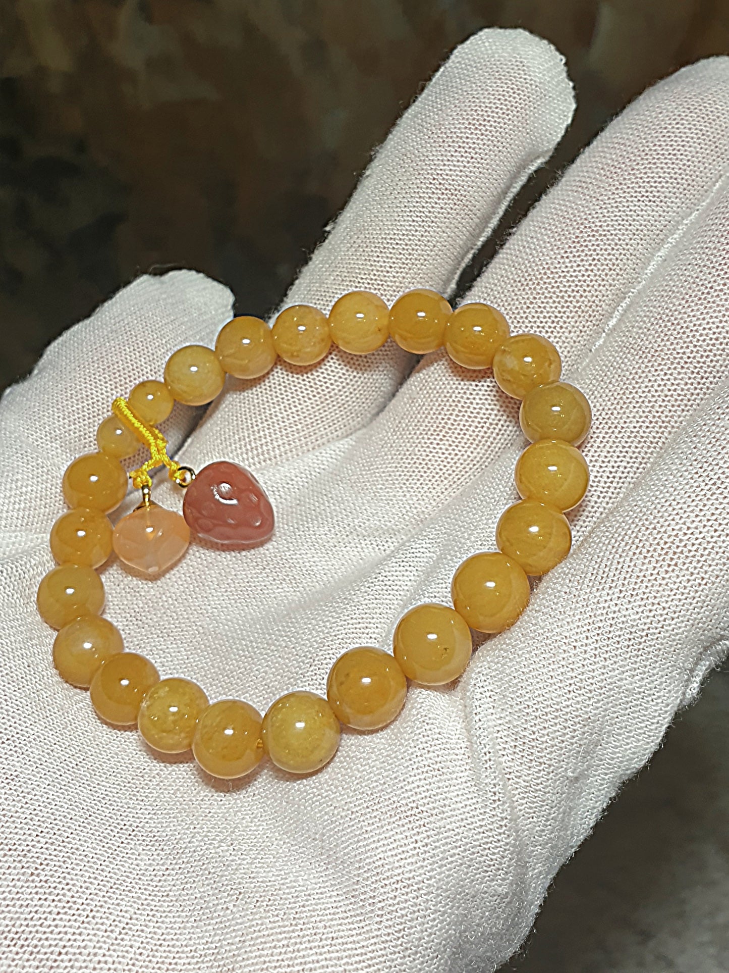 8mm Jinsi Jade with Yanyuan Agate peach & Strawberry bracelet [Natural Crystal] 8毫米金丝玉配盐源玛瑙桃子草莓手链