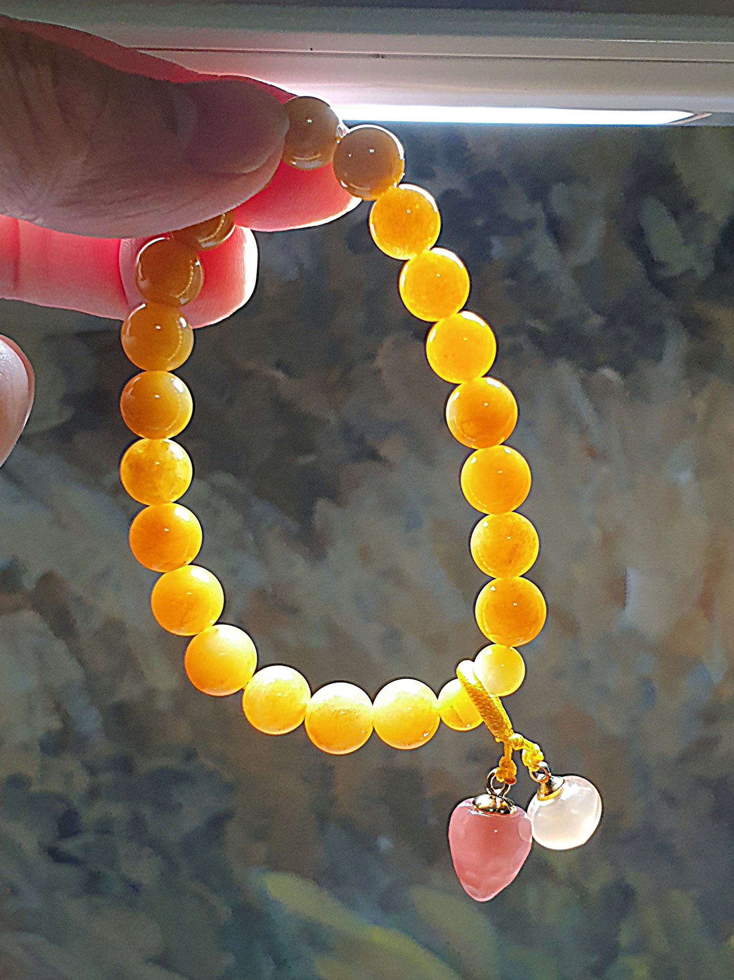 8mm Jinsi Jade with Yanyuan Agate peach & Strawberry bracelet [Natural Crystal] 8毫米金丝玉配盐源玛瑙桃子草莓手链