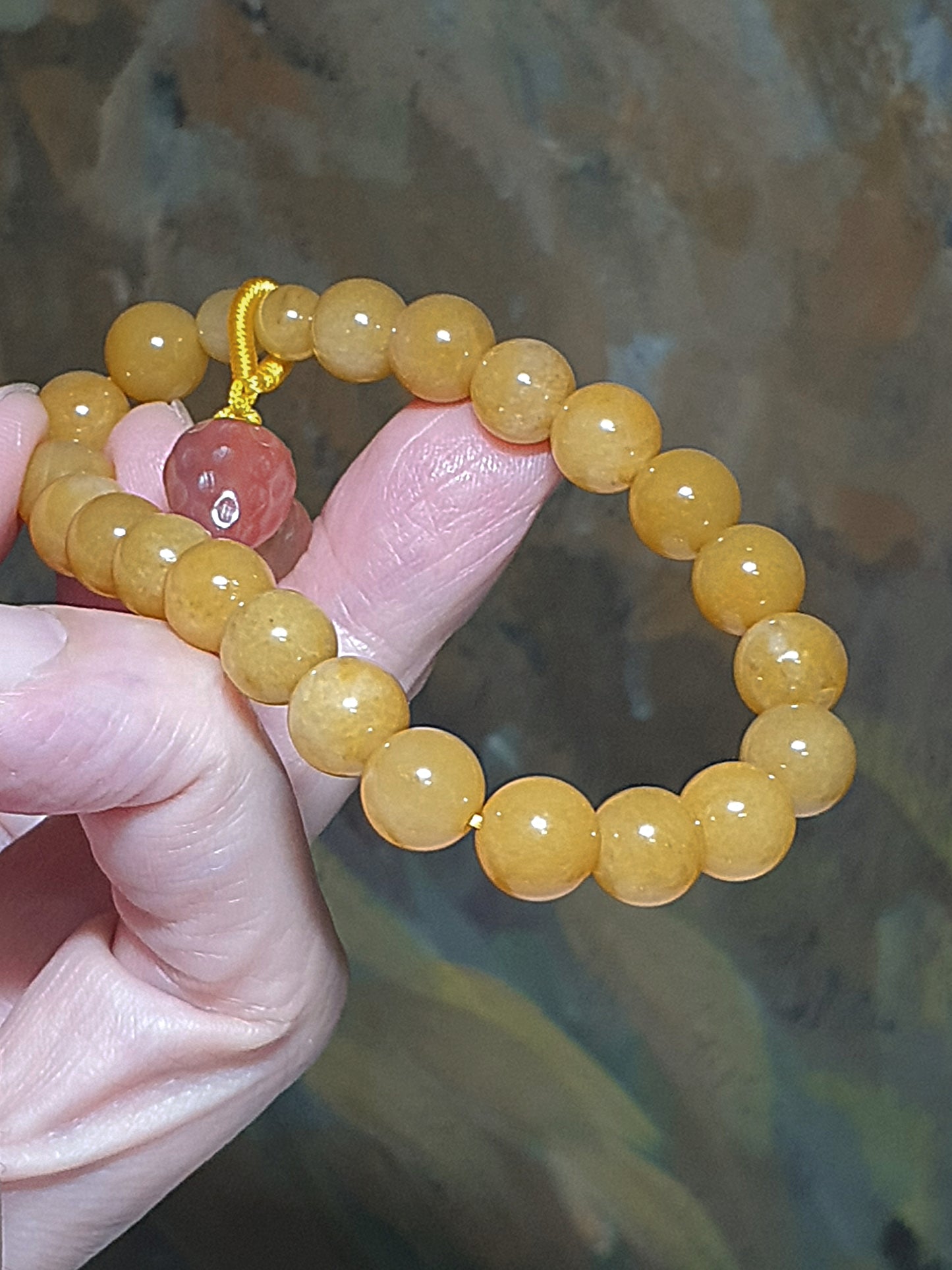 8mm Jinsi Jade with Yanyuan Agate peach & Strawberry bracelet [Natural Crystal] 8毫米金丝玉配盐源玛瑙桃子草莓手链