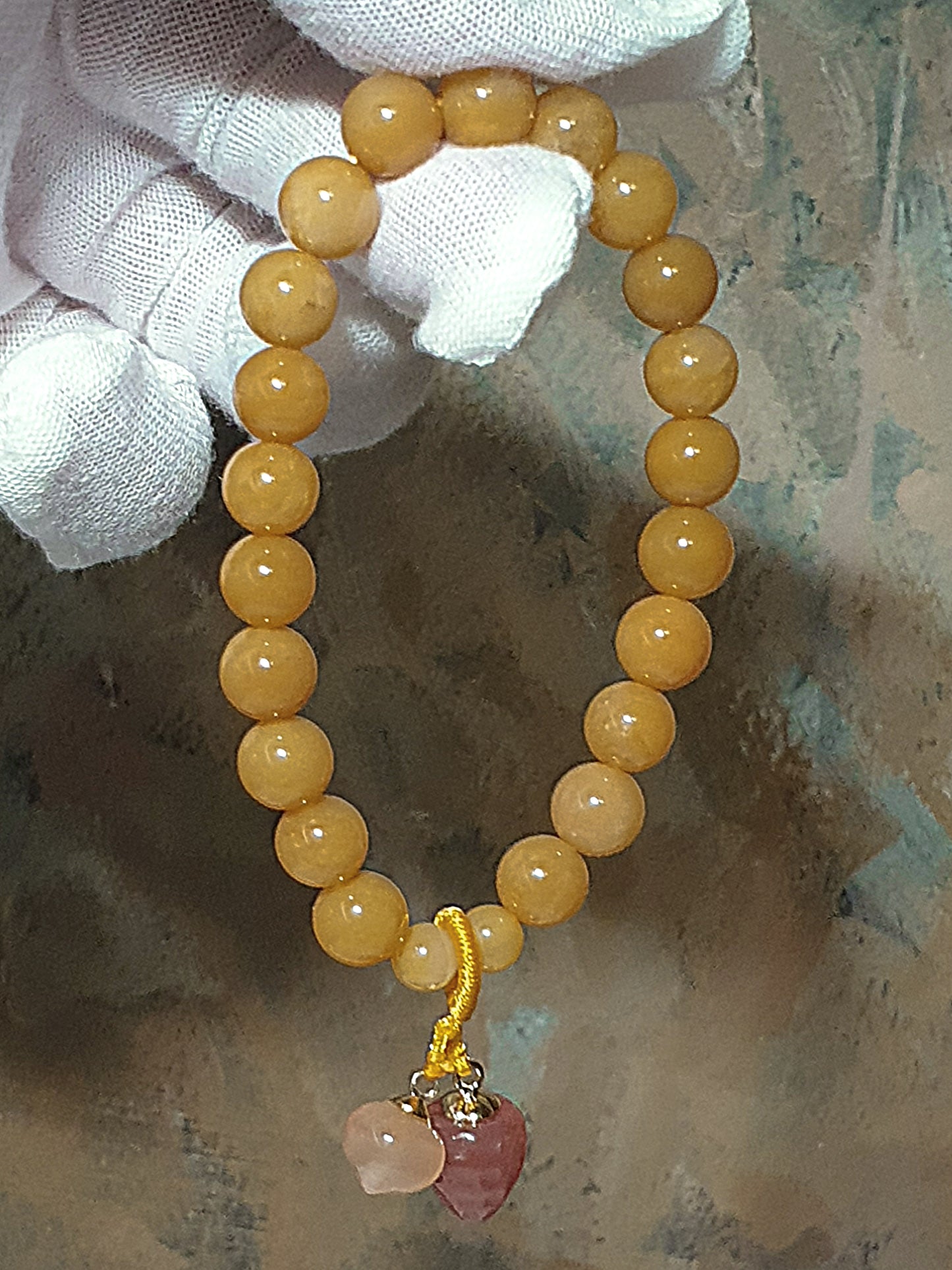 8mm Jinsi Jade with Yanyuan Agate peach & Strawberry bracelet [Natural Crystal] 8毫米金丝玉配盐源玛瑙桃子草莓手链