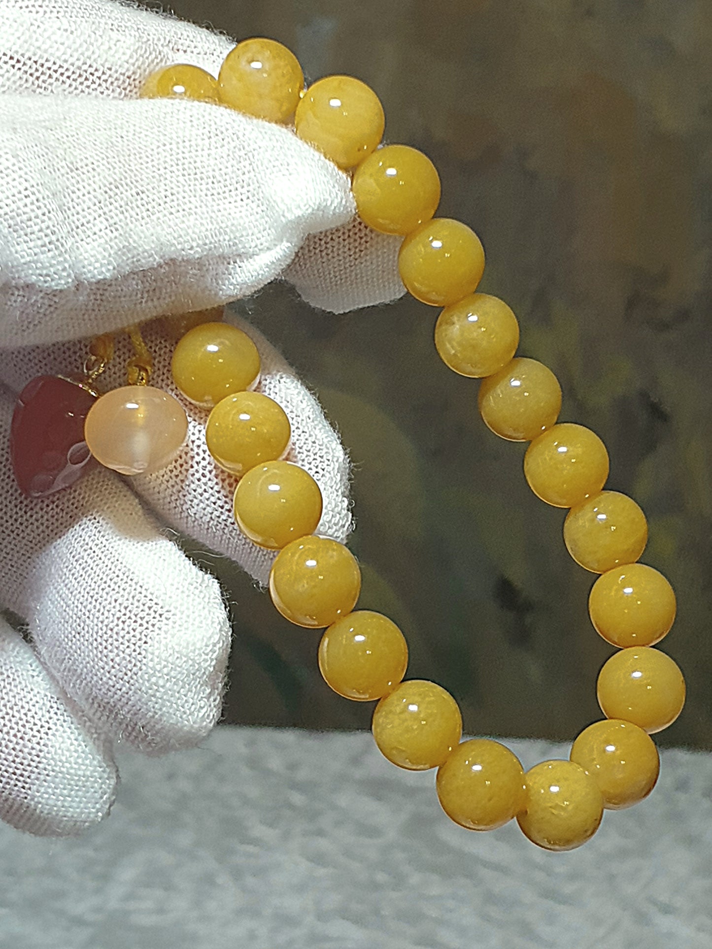 8mm Jinsi Jade with Yanyuan Agate peach & Strawberry bracelet [Natural Crystal] 8毫米金丝玉配盐源玛瑙桃子草莓手链