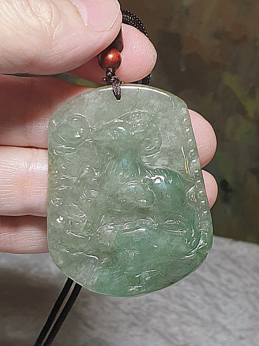 Premium Type A Jadeite Icy light green Goat Jade pendant (with certificate) 翡翠冰种淡绿山羊吊坠(带证书)