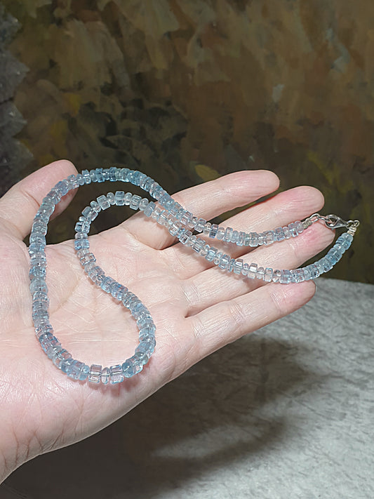 48.5cm Rare premium natural Aquamarine necklace (5.5mm faceted alternating 5mm abacus) [Natural Crystal] 48.5厘米罕见精品全天然海蓝宝项链(5.5毫米切面间5毫米算盘子)