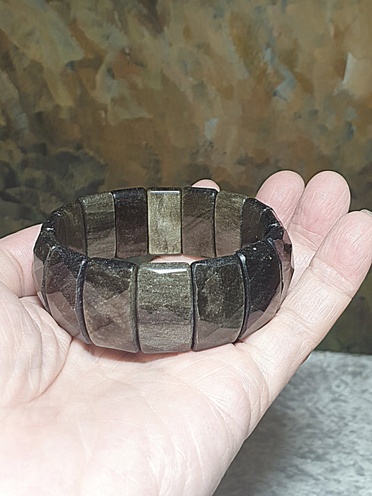 25mm height old mine Gold Sheen Obsidian faceted bangle like bracelet [Natural Crystal] 25毫米老矿金曜石切面手排款手链