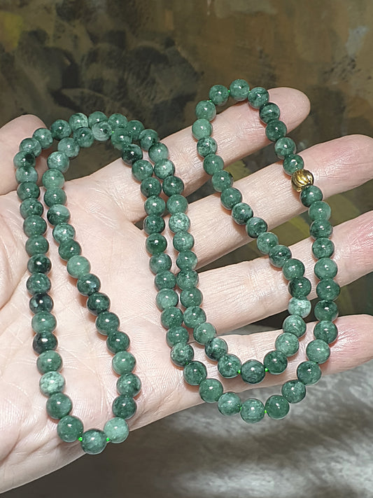 6.3mm Natural untreated Burma Jade (Type A Jadeite) light green "floating flowers" Jade necklace/108 mala (with certificate) [Natural Crystal] 6.3毫米翡翠淡绿飘花项链/108念珠(带证书)