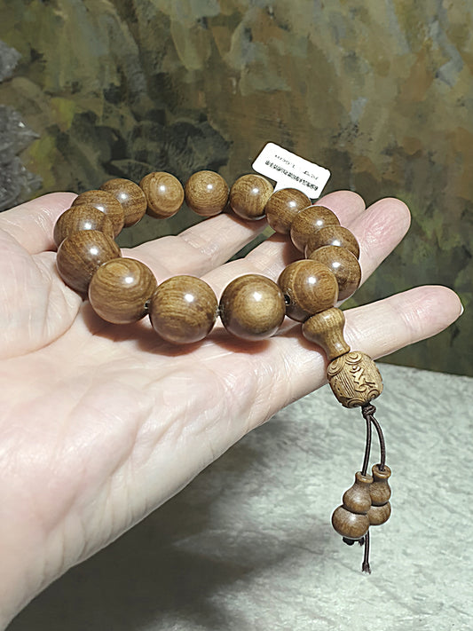 16mm East Indian sandalwood (Santalum album; White Sandalwood/Laoshan sandalwood) high density bracelet/handheld [Natural unprocessed] 16毫米老料高密印度老山檀手链/手持