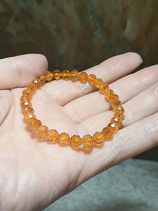 6mm Premium natural Citrine strong golden yellow faceted bracelet [Natural Crystal] 6毫米优质天然黄水晶深金黄手链