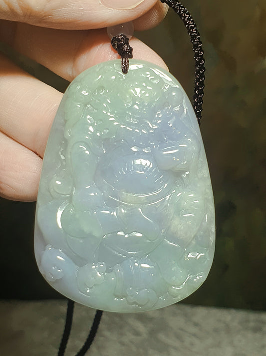 Type A Jadeite light greenish light purplish Zhong Kui Jade pendant (with certificate) [Natural Crystal] 翡翠淡绿淡紫钟馗吊坠(带证书)