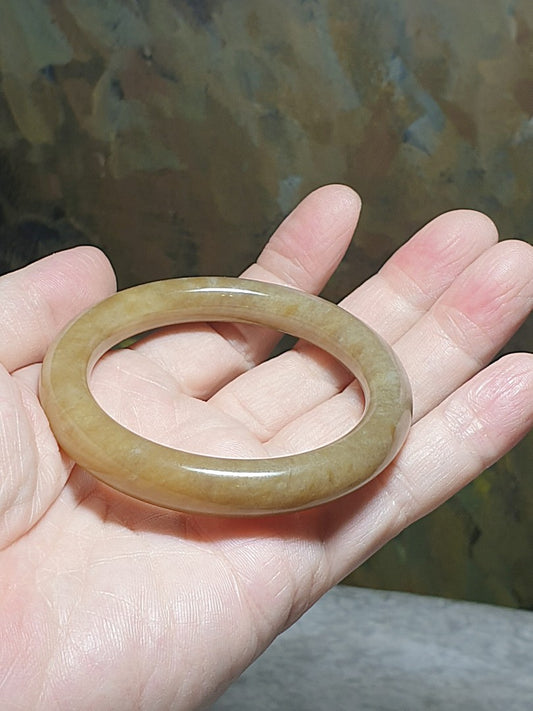 54.2mm Premium Nephrite caramel brownish Jade bangle (with certificate) [Natural Crystal] 54.2毫米和田玉且末全糖手镯(带证书)