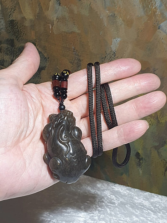 Gegegems Collection premium Nephrite "old brown sugar"  hand carved 3-dimensional Mighty Ruyi Pi Xiu Jade pendant/handheld (with certificate) 和田玉且末老红糖纯手工立体圆雕如意霸王貔貅吊坠/手把(带证书)