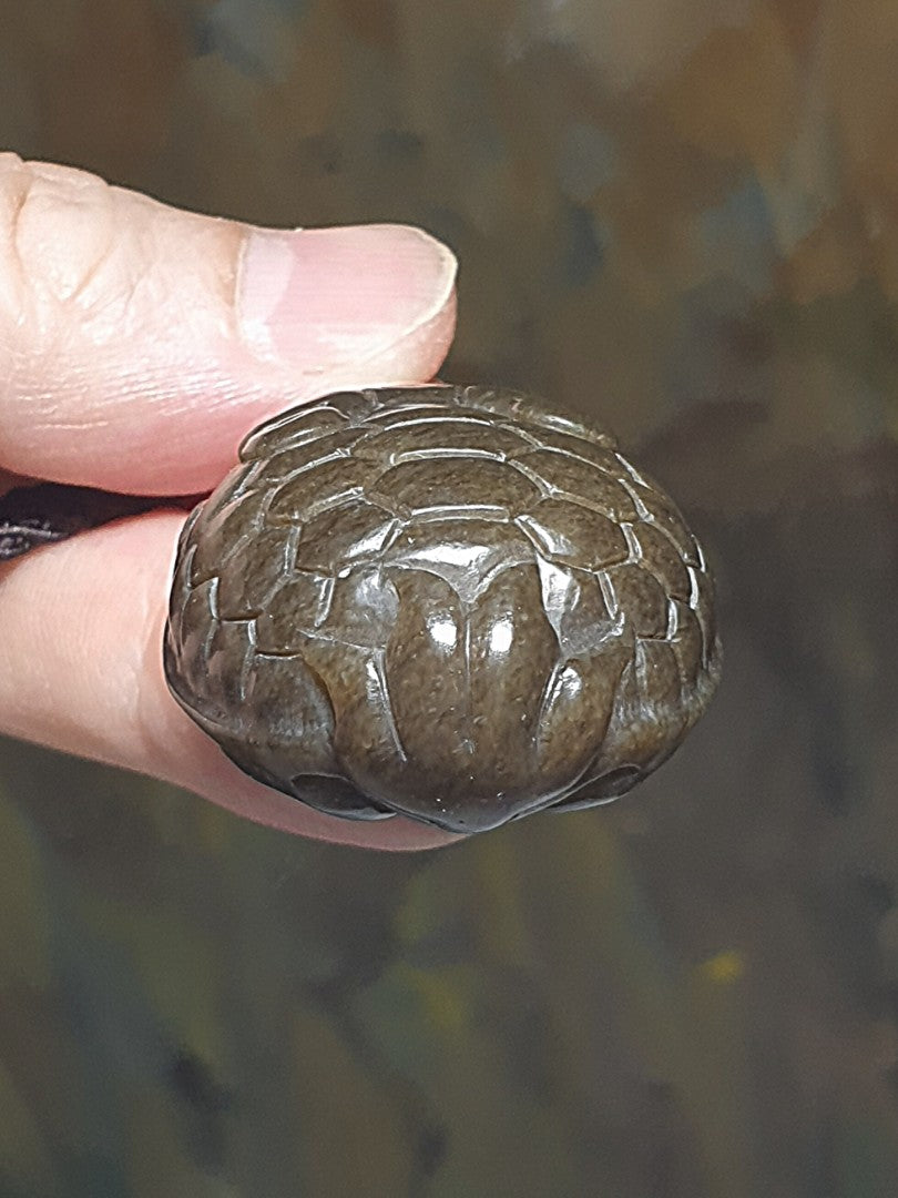 Premium Nephrite solid deep caramel brown hand carved  Dragon-Tortoise Jade pendant/handheld (with certificate) 和田玉且末棕糖全手工雕刻龙龟吊坠/手把(带证书)