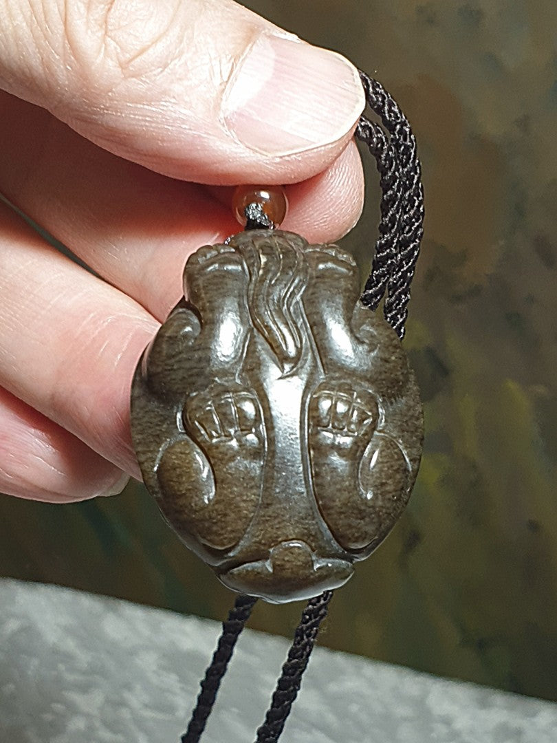 Premium Nephrite solid deep caramel brown hand carved  Dragon-Tortoise Jade pendant/handheld (with certificate) 和田玉且末棕糖全手工雕刻龙龟吊坠/手把(带证书)