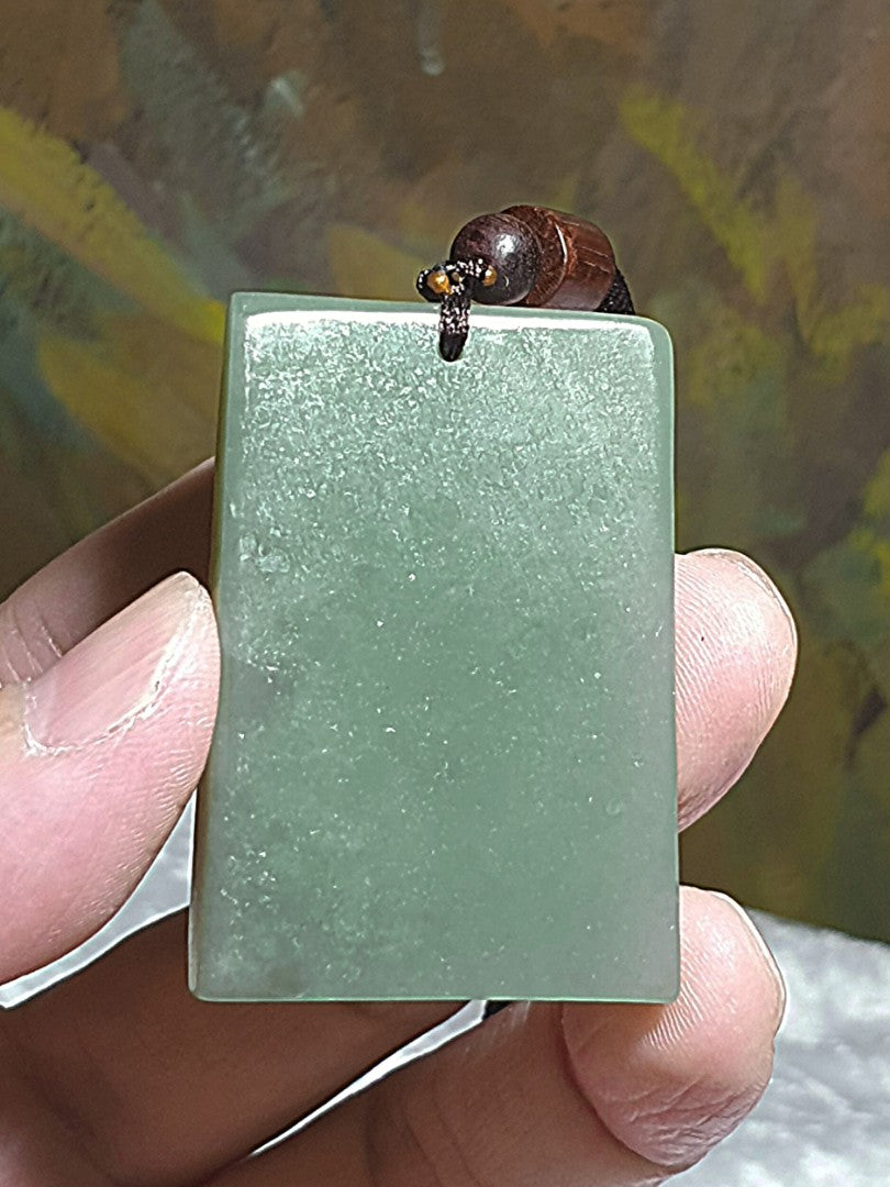 Nephrite light greenish Horse and Bat Jade pendant (with certificate) [Natural Crystal] 和田玉青白福(蝙蝠)马吊坠(带证书)