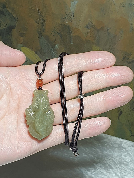 Nephrite greenish yellowish Goldfish Jade pendant (with certificate) [Natural Crystal] 和田玉且末黄口料金玉滿堂(金鱼)吊坠(带证书)