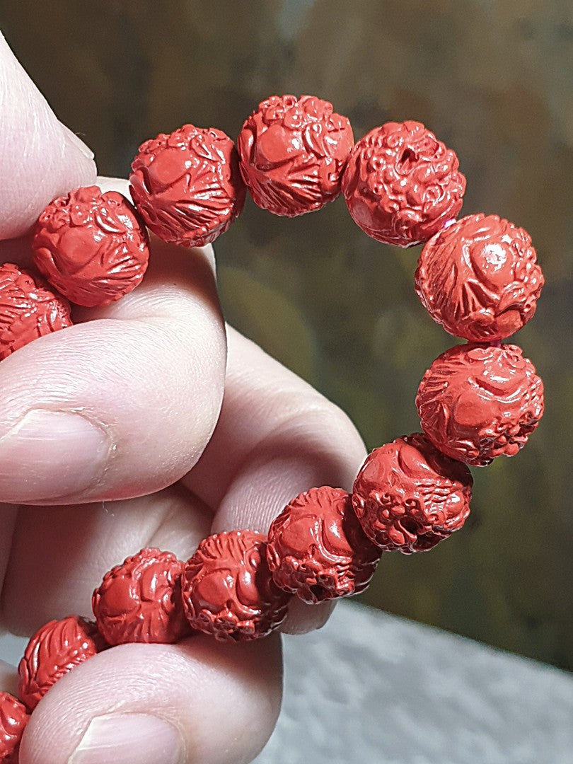 10.8mm purest natural Cinnabar high relief 3 dimensional