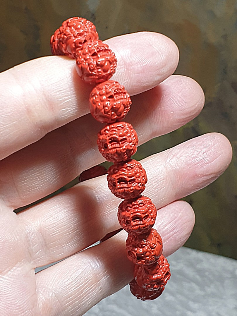 10.8mm purest natural Cinnabar high relief 3 dimensional