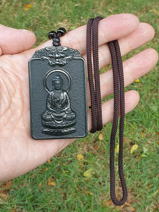 Premium deep greenish Nephrite double sides cravings Mahavaircana (natal guardian for zodiac sign Goat & Monkey) and Pi Xiu Jade pendant/handheld (with certificate) [Natural Crystal] 和田玉塔青墨绿双面雕刻大日如来(合生肖猴、羊)、貔貅牌头吊坠/手把(带证书)