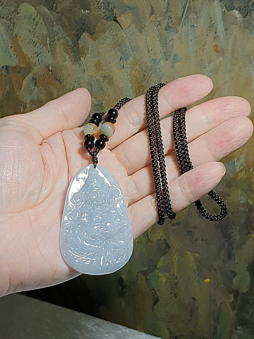 Type A Jadeite light greenish light purplish Tibetan Jambhala (God of Wealth) Jade pendant (with certificate) 翡翠淡紫绿藏密黄财神吊坠(带证书) #2