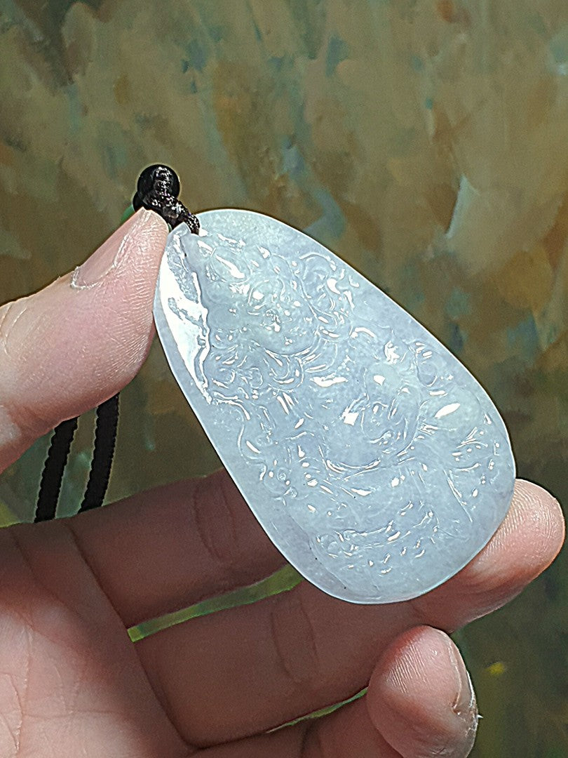 Type A Jadeite light greenish light purplish Tibetan Jambhala (God of Wealth) Jade pendant (with certificate) 翡翠淡紫绿藏密黄财神吊坠(带证书) #2