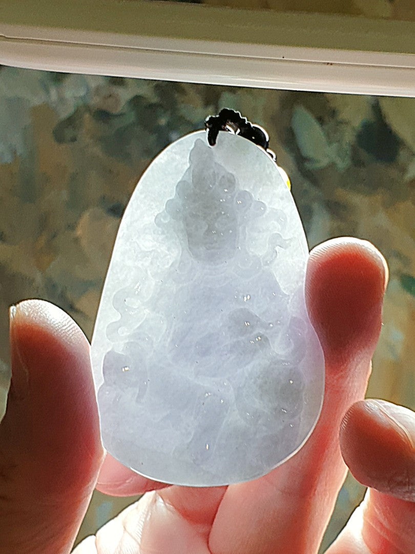 Type A Jadeite light greenish light purplish Tibetan Jambhala (God of Wealth) Jade pendant (with certificate) 翡翠淡紫绿藏密黄财神吊坠(带证书) #2