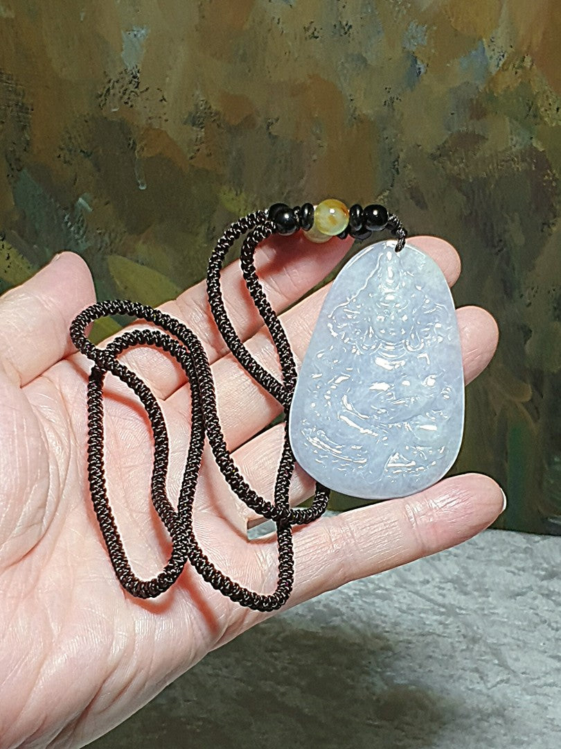 Type A Jadeite light greenish light purplish Tibetan Jambhala (God of Wealth) Jade pendant (with certificate) 翡翠淡紫绿藏密黄财神吊坠(带证书) #2